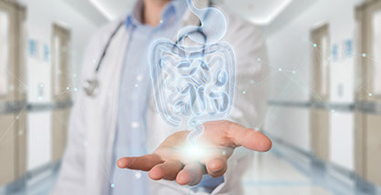 Doctor holding a futuristic hologram of intestinal tract
